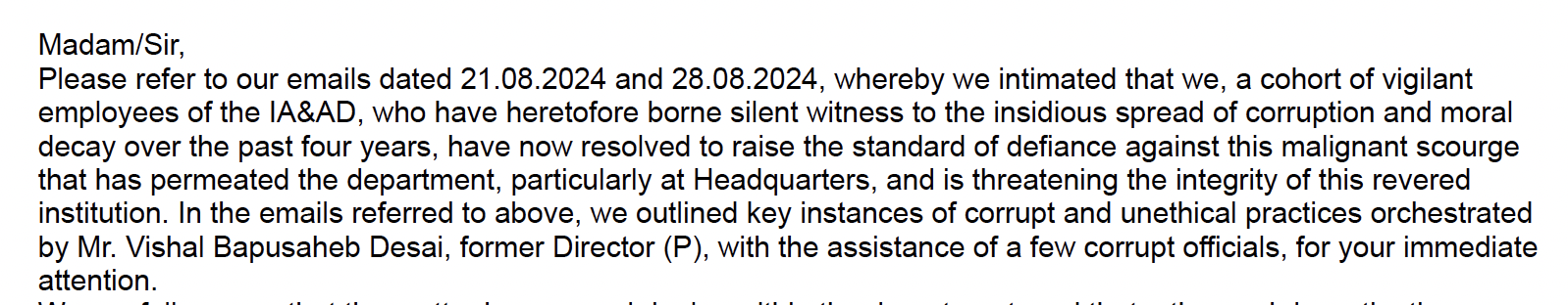 Complaints against Desai