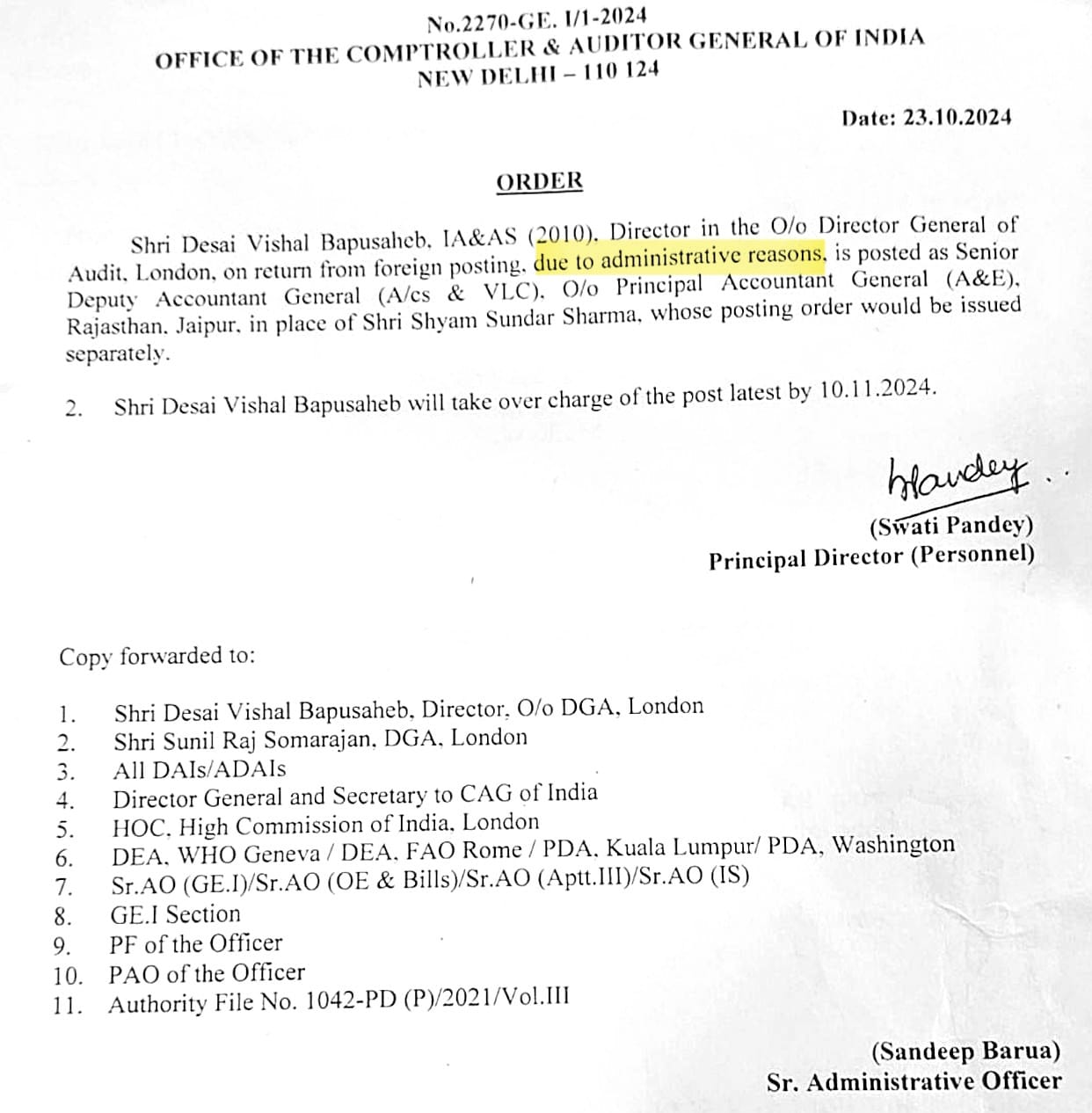 Desai's recall order