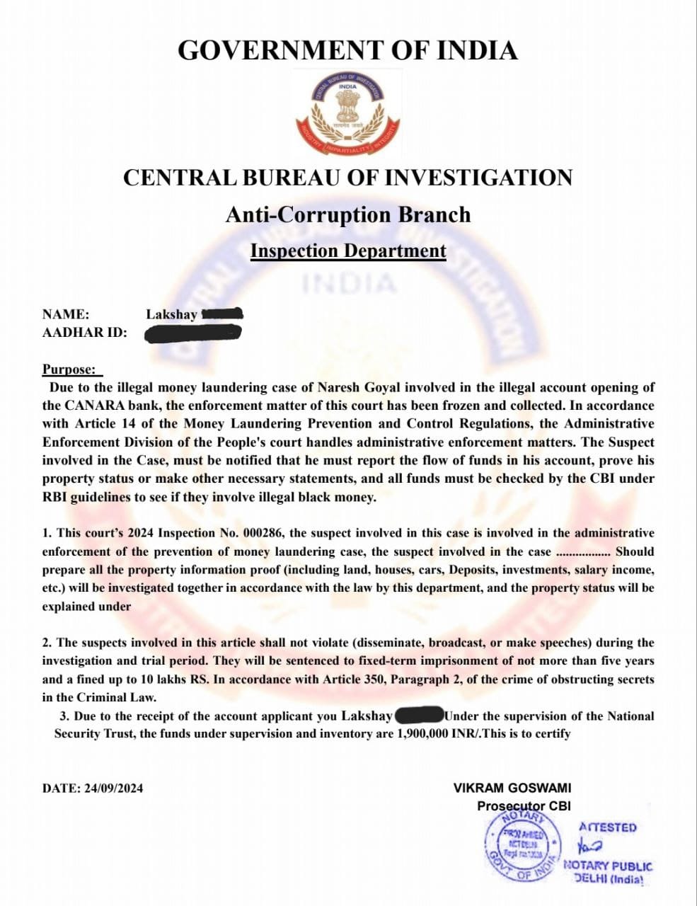 Fake CBI letter